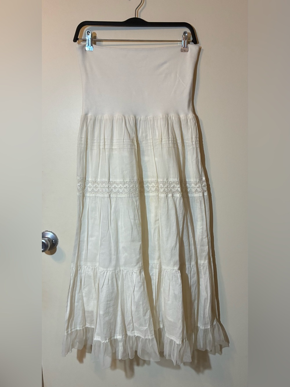 100% Cotton Boho Tiered Maxi Skirt Crochet Tube Dress Lined Fairycore Festival S